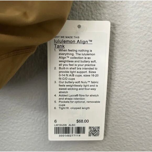 NWT $68 Lululemon Align Tank Top *Light Support, A/B Cup Allspice Size 6 - Picture 8 of 9